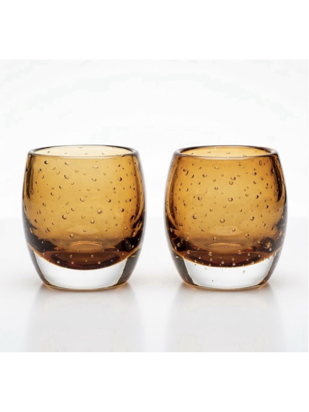 Vintage Bullicante Amber Controlled Bubble Barrel Shaped Votive Candle Holders